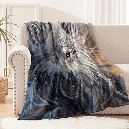 Mystic White Wolf Pattern Blanket