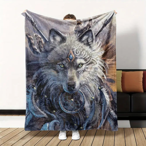 Mystic White Wolf Pattern Blanket